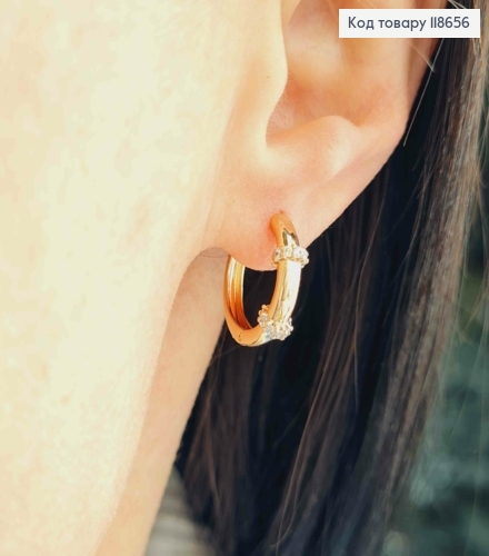 Серьги кольца с перепонками в камешках, диаметр 1,5см, Xuping 18К 118656 фото 2