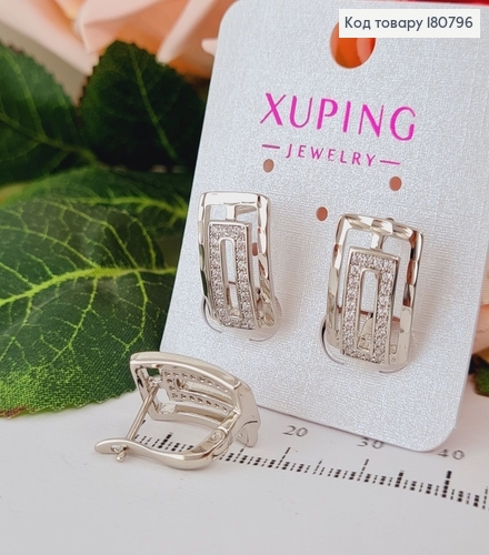 Сережки родированые "Императорские" с камнями (англ.застежка), 1,7*1,2см, Xuping 180796 фото 1