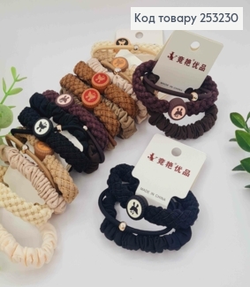 Резинка на планшетці (3шт) Шнурок/Жатка/Плетена з Брошкою з Метеликом, Пастельні кольри, діам 6,5см 253230 фото