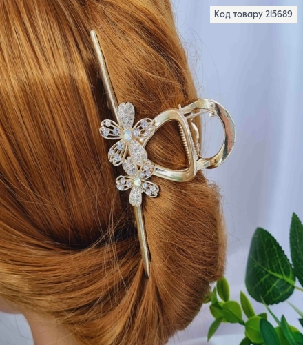 Краб металл "Петелька" украшен Цветами с камнями Хамелеон, 11,5 см, Золотого цвета 215689 фото 1