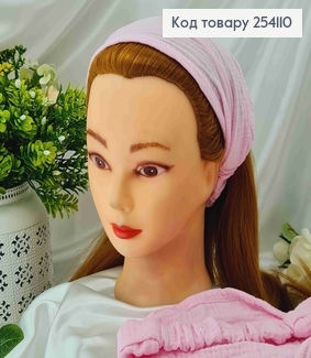 Повязка-платок на резинке,(натур. ткань) нежно-розового цвета шир.20см, объем24см.(ручная работа) 254110 фото