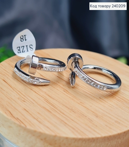 Кольцо родированое Картье с камнями, Stainless Steel 240209 фото 1