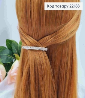 Заколка автомат, с блестящими камешками в один ряд, серебряного цвета, 5,7см. 221188 фото