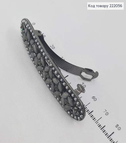 Заколка автомат овальная с камнями металлик 222056 фото 2