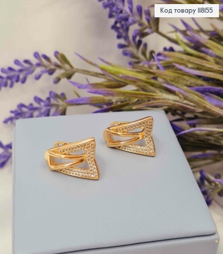 Серьги фигурные Треугольники украшены камнями, 1,9см, англ. зам., XUPING 18K 118155 фото 3