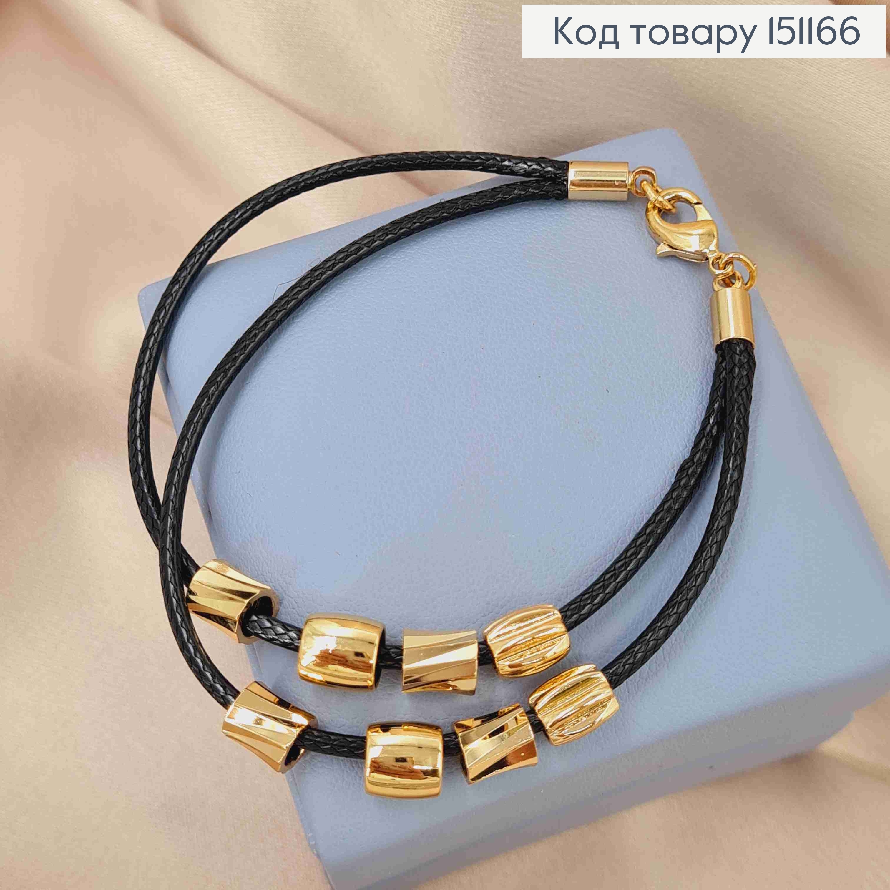 Браслет эко кожа двойной с фигурными подвесками, длина 18см, Xuping 18K. 151166 фото 2