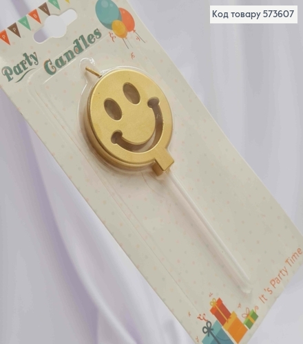 Свеча – фигурка в торт  СМАЙЛИК (даметр 5см + 8см), золотого цвета 573607 фото 1