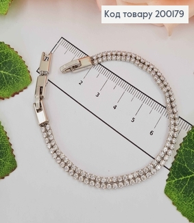 Браслет родований, Два рядочки з камінців, шир. 4мм, довж. 17+2см, Xuping 200179 фото