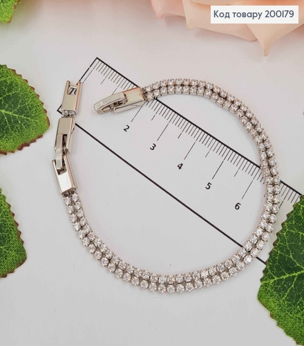 Браслет родованный, Две строчки из камней, шир. 4мм, дл. 17+2см, Xuping 200179 фото 1