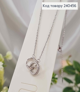 Цепочка серебряного цвета, с подвеской двумя кольцами, 40+5см, сталь Stainless Steel 240456 фото
