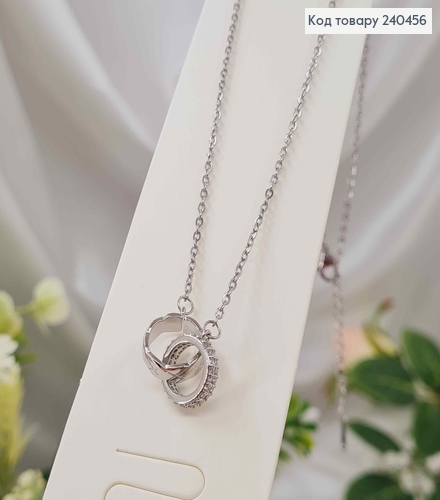 Цепочка серебряного цвета, с подвеской двумя кольцами, 40+5см, сталь Stainless Steel 240456 фото 1