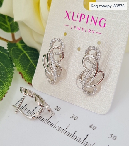Серьги Волны 2,4*1,6см (англ. застежка) родированые Xuping 180576 фото 1
