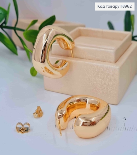 Серьги гвоздики "Объемные" (квадратные), длина 3,2см, Xuping 18K 118962 фото 2