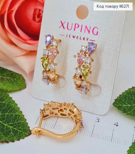 Серьги "Вдохновение" с цветными камешками, 2,3см, англ. застежка, Xuping 116271 фото 1