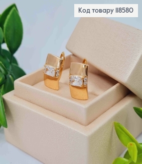 Серьги прямоугольная пластина украшена блестящим камнем, 1,6см, английская застежка, Xuping 18К. 118580 фото