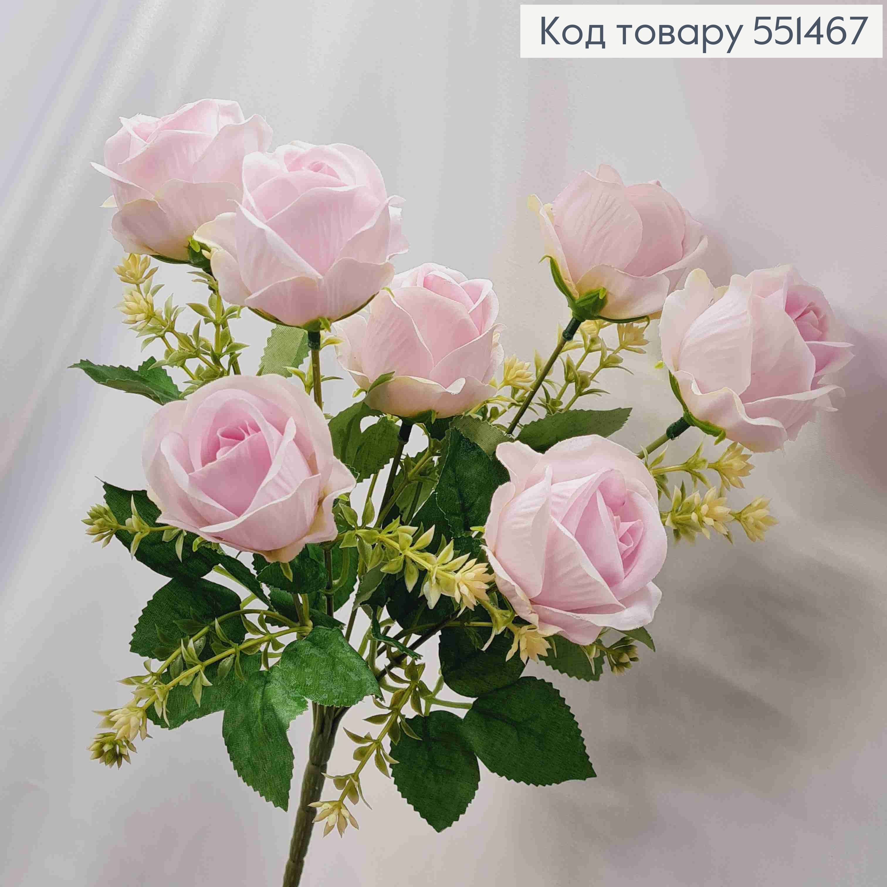 Искусственная композиция Розы, бледно-сиреневого цвета, 7 веточек на металлическом стержне, высота 34см. 551467 фото 2