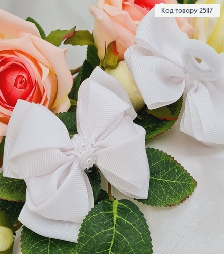 Резинка Бант репсовий білий,  9*7 см, ручна робота Україна 25117 фото 1