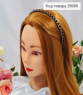 Обруч металевий з Золотим ланцюжком та Бусинками, Чорного кольору, 7мм 291319 фото