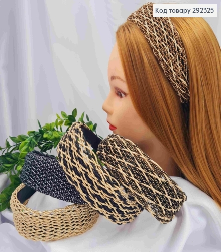 Обруч пластик плетений Шнурком з люрексом, 4см, кольори в асорименті 292325 фото 1