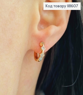 Серьги кольца с тремя Блестящими камешками, диаметр 1,3см, Xuping 18К 118607 фото