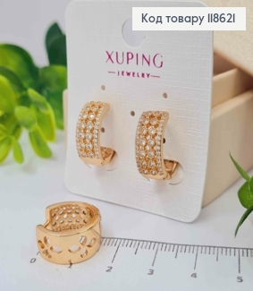 Серьги кольца "Ажурные" украшены Блестящими камешками, ширина 7мм, диаметр 1,7см, Xuping 18К. 118621 фото