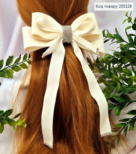 Бант с камешками, АЙВОРИ, бархатный, на заколке автоматик, размер 17*20см 255228 фото 1