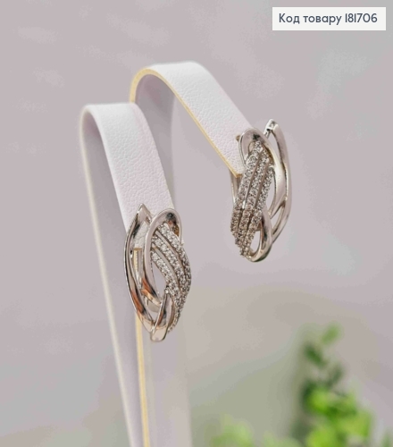 Серьги родованные "Игривые" с Блестящими камешками, 2см, английская застежка, Xuping 181706 фото 3