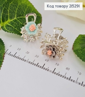 Краб металл серебряного цвета, 2,5см, с камешками и цветочками, цвета в ассорт. 215291 фото