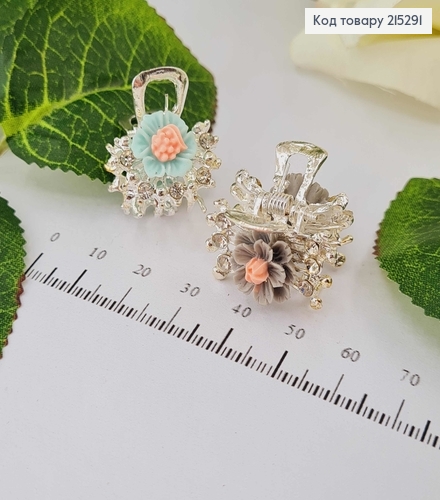 Краб металл серебряного цвета, 2,5см, с камешками и цветочками, цвета в ассорт. 215291 фото 1