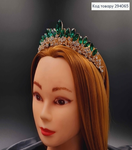 Тиара под золото, "Флоренцо" с зелеными камешками. 294065 фото 3