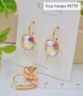 Сережки з квадратним Блискучим каменем Хамелеон Сваровскі, довж 1,5см, застібка левербек, Xuping 18К 119739 фото