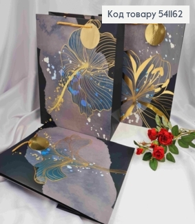 Пакет бумажный, принт с цветком Золотого цвета, 32*26*12см в ассортименте 541162 фото