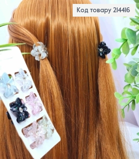 Набір: краб пластик глянцевий, "Квітка" з камінчиком, 6шт/уп, розмір 4см, Кольори в асортименті 214416 фото