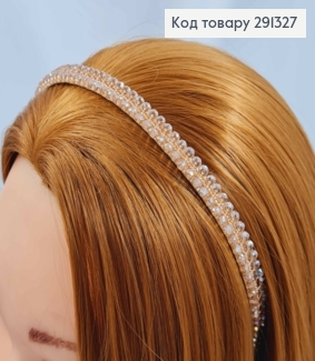 Обруч металевий з Золотою Перетинкою та Бусинками в два ряди, Пудрового кольору, 9мм 291327 фото