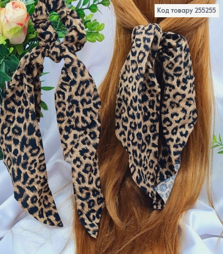 Резинка (7см), бант-Твіллі, ЛЕОПАРДовий принт з Коричневим відтінком, довжина 27см 255255 фото 1