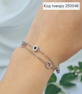 Браслет подвійний срібного кольору, з підвіскою Римський Годинник, 19+3см, сталь Stainless Steel 250048 фото