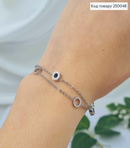 Браслет двойной серебряного цвета, с подвеской Римские Часы, 19+3см, сталь Stainless Steel 250048 фото 1