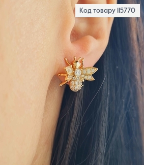 Серьги гвоздики, "Бджолина Бжоли" в камешках, 1,4см Xuping 18К 115770 фото