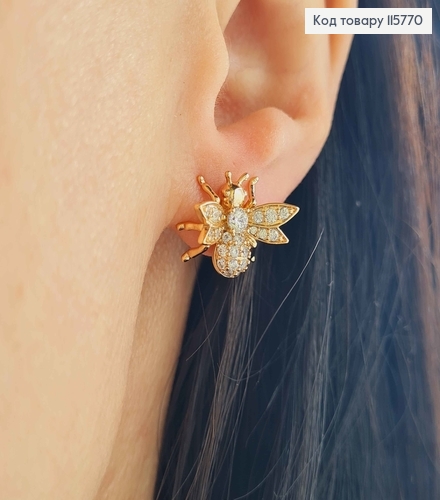 Серьги гвоздики, "Бджолина Бжоли" в камешках, 1,4см Xuping 18К 115770 фото 1