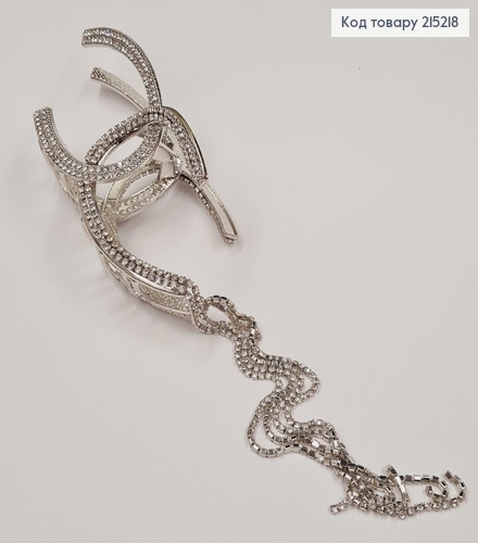 Краб металл ШАНЕЛЬ, 11,5см з цепочкой, в камнцях, серебряного цвета 215218 фото 2