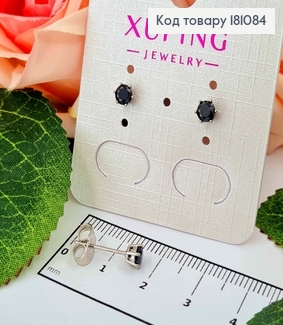 Серьги родованые, гвоздики, с Черным камнем 4мм, Xuping 181084 фото