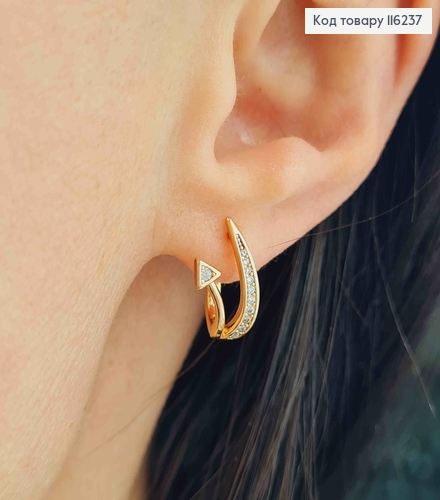Серьги, "Стрелочка" в камешках, 1,4см, англ. застежка. Xuping 18K 116237 фото 2