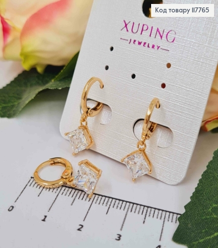 Серьги кольца (1,2см), с подвесным камешком (0,9см), Xuping 18К 117765 фото 1