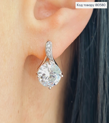 Серрьги  с большим камнем (англ. застежка), родированые Xuping 180580 фото 2