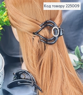 Заколка пластик  боковая Праздничная с брошкой в камнях чорная,8см 225009 фото