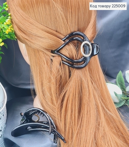 Заколка пластик  боковая Праздничная с брошкой в камнях чорная,8см 225009 фото 1