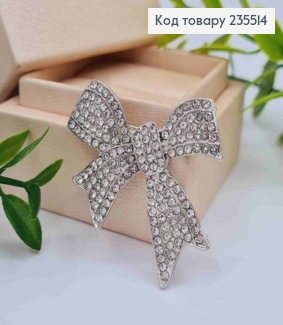 Брошь металл "БАНТИК" украшена Блестящими камешками, 4*4,5см, Серебряного цвета 235514 фото