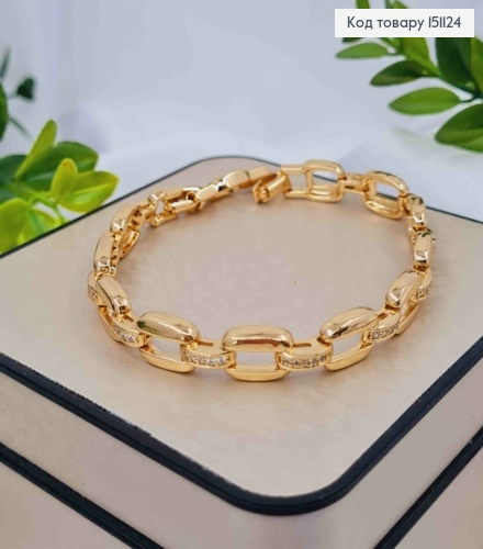 Браслет плетеный Прямоугольными пластинами украшен камешками, дл. 17+2см, Xuping 18K 151124 фото 1