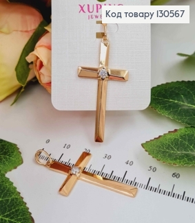 Крестик с гранями, с круглым камешком, 4*2,3см, Xuping 18К 130567 фото
