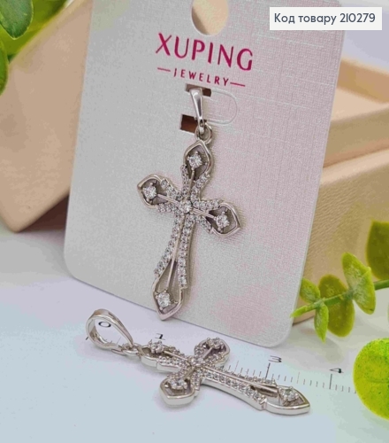 Крестик родованный в камешках, размер 3*2см Xuping (серебряного цвета) 210279 фото 2